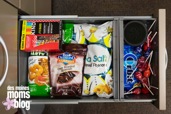 drawer filled with snacks from work pantry