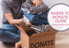 woman putting clothes in donation box. Donate Des Moines