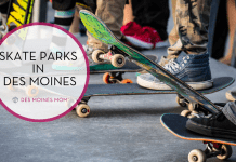 feet standing on skateboards. Skate parks in Des Moines. Des Moines Mom