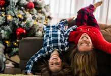 kids and christmas tree holiday stress
