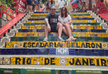 couple sitting on steps in Brazil