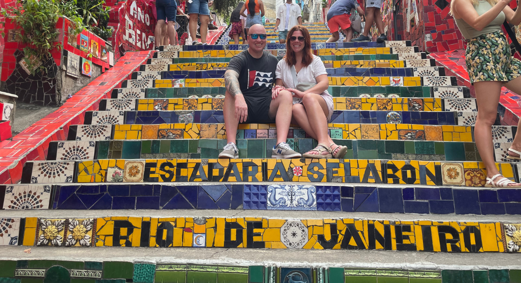 couple sitting on steps in Brazil