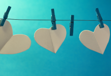 white hearts on clothesline